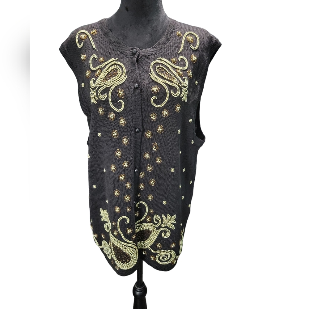 Donnkenny Beaded Vest Large Women's